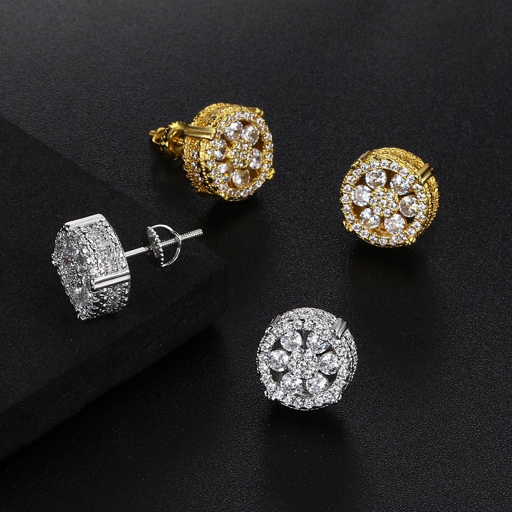 Rockyu ピアス メンズ ブランド 両耳 シルバー ゴールド 四本爪 円型 2.5mm ラウンド 3A級 czダイヤ ジルコニアピアス ネジ式 銅製 セカンドピアス つけっぱなし 金属アレルギー対応 男女兼用 かっこいい 誕生日 記念日 プレゼントアクセサリー