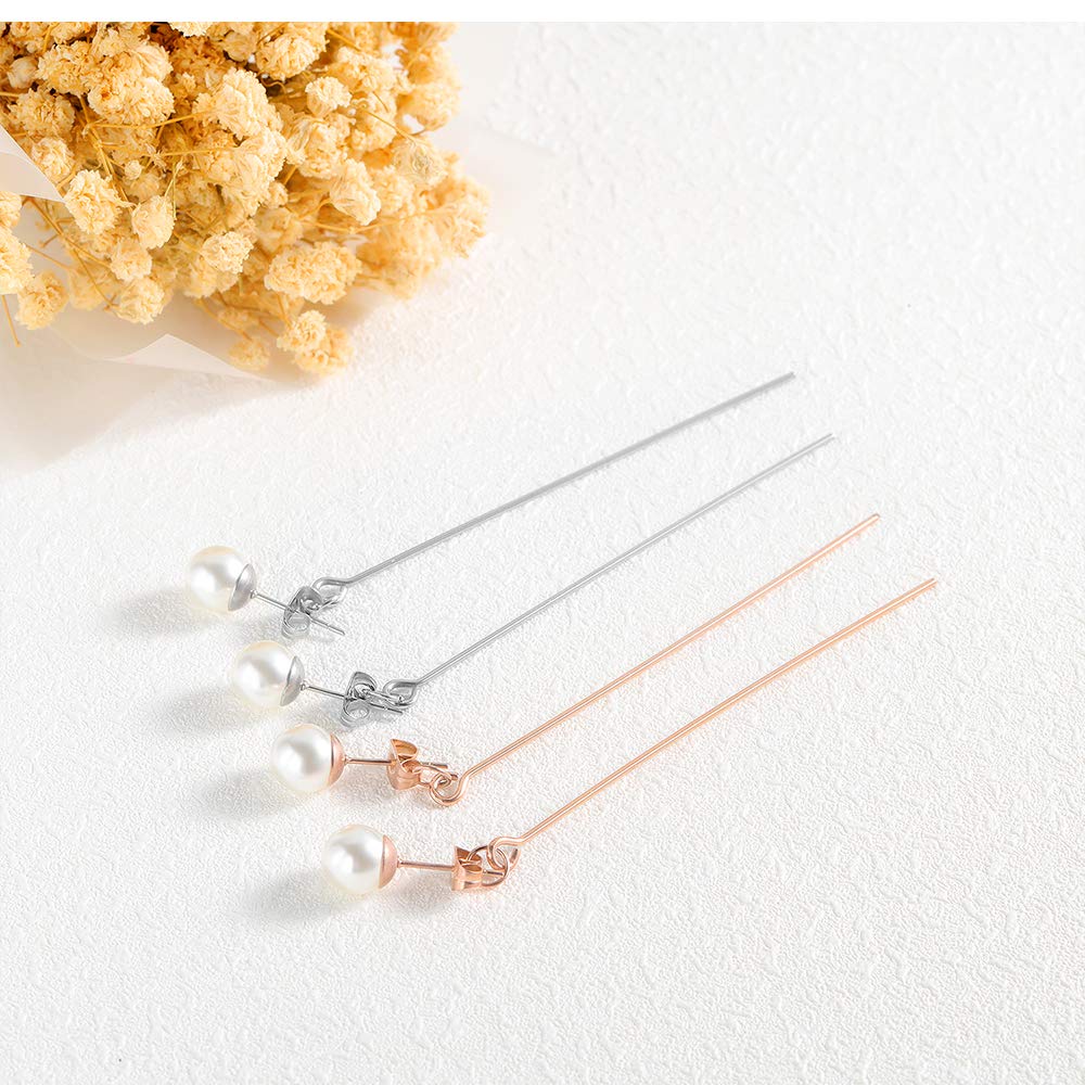 Rockyu パールチェーンピアス ステンレス ゴールド シルバー レディース