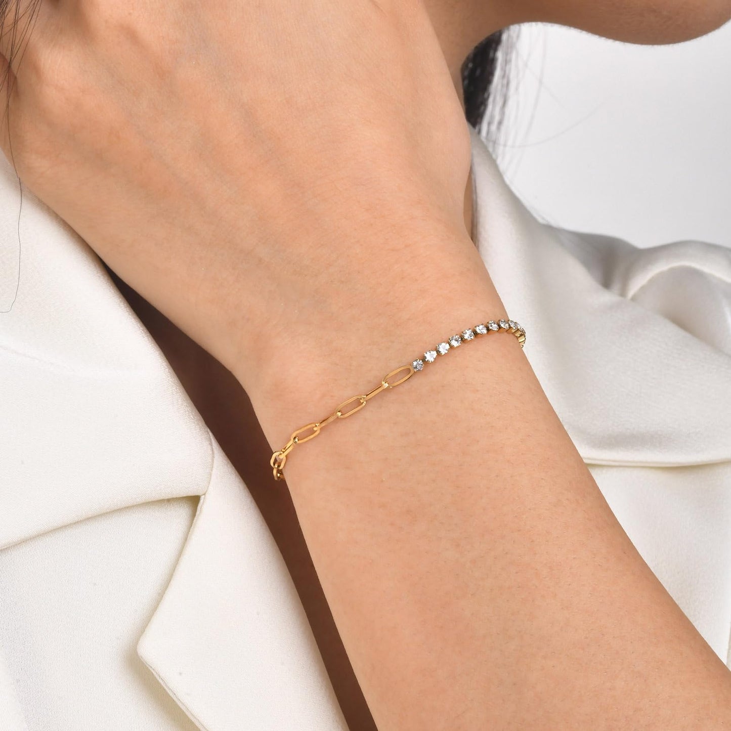 ブレスレット レディース ブランド ゴールド 小方形 正方形 ジルコニアチェーンブレスレット 心形ペンダント ステンレス 金属アレルギー対応 細い おしゃれ 恋人の日 誕生日 プレゼント