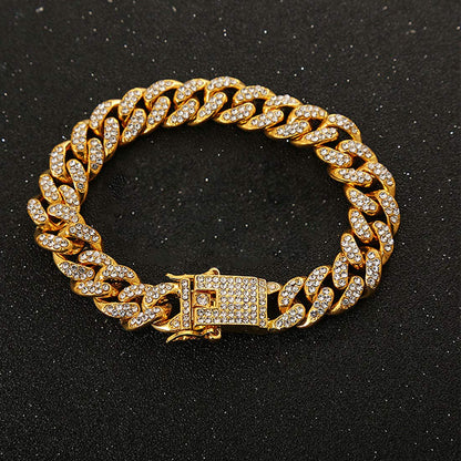 Rockyu 12mm キューバンチェーンブレスレット メンズ – ジルコニア煌めく喜平チェーン（全6種）