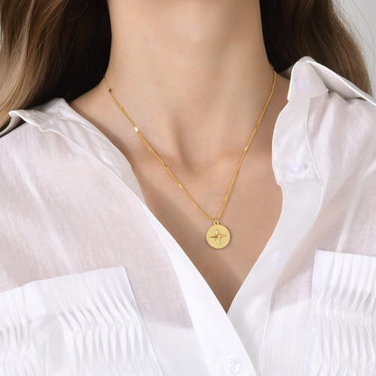 Rockyu ネックレス レディース ゴールド コイン 八芒星 ステンレス ペンダント 金属アレルギー対応