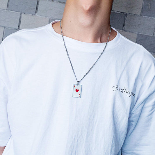 Rockyu ネックレス メンズ スペード＆ハート A トランプデザイン ステンレス製 ペア対応 ユニセックス