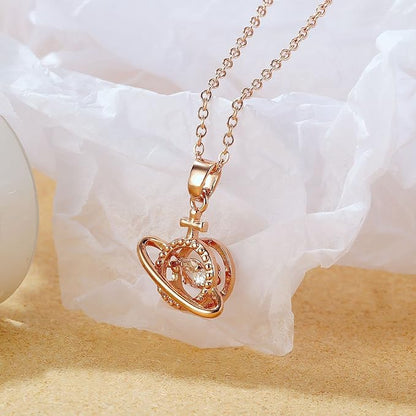 Rockyu ネックレス レディース 惑星モチーフ ピンクゴールド ステンレス キュービックジルコニア 上品 アクセサリー