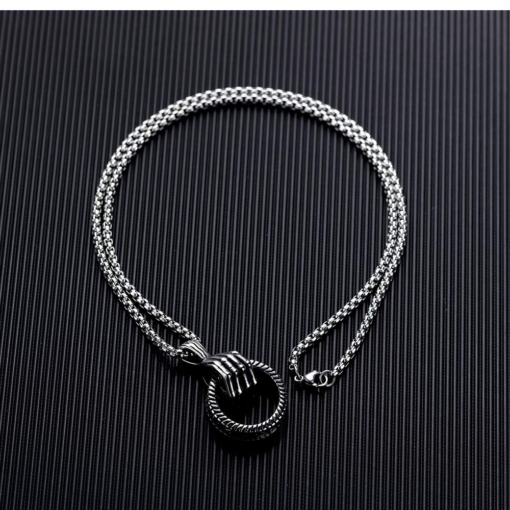 Rockyu ネックレス メンズ ステンレス スカルハンド リングペンダント シルバー ジュエリー