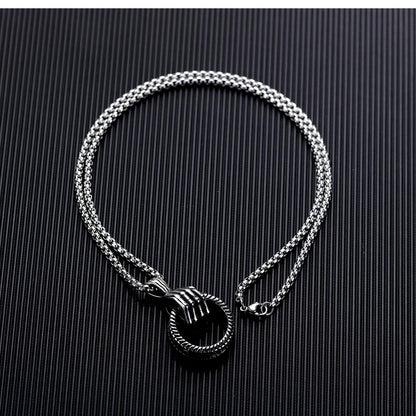 Rockyu ネックレス メンズ ステンレス スカルハンド リングペンダント シルバー ジュエリー