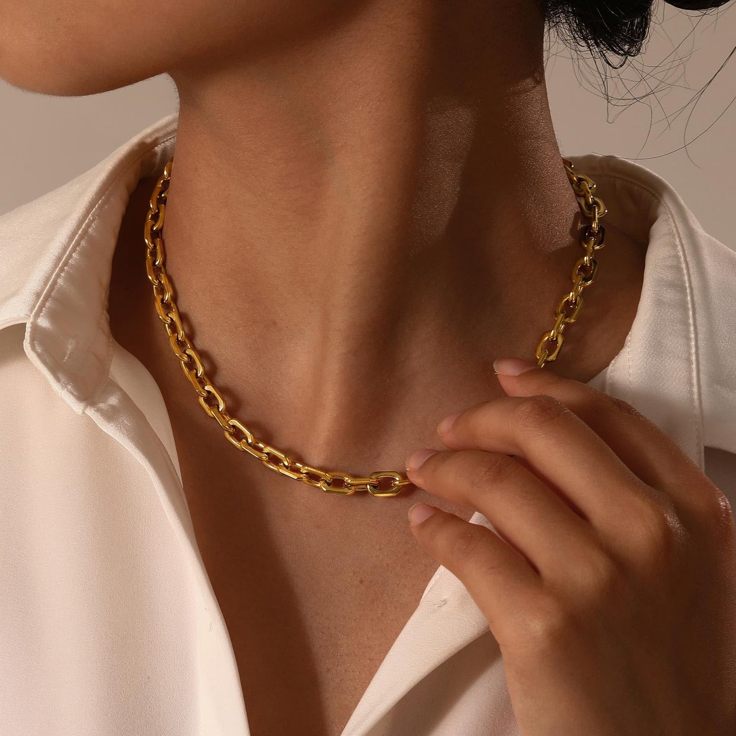 Rockyu ネックレス レディース ゴールド＆シルバー ステンレススチール チェーン チョーカー 調整可能 太め ファッションアクセサリー