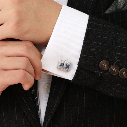 Rockyu メンズカフス スクエアカットジルコニア付きクラシックデザインカフリンクス