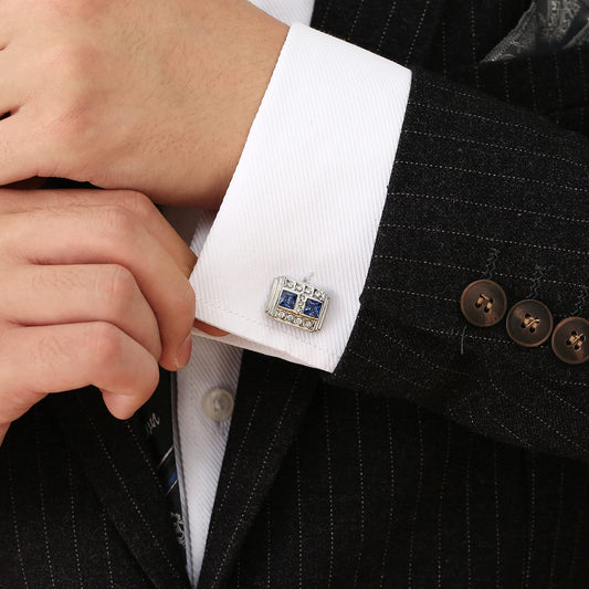 Rockyu メンズカフス スクエアカットジルコニア付きクラシックデザインカフリンクス