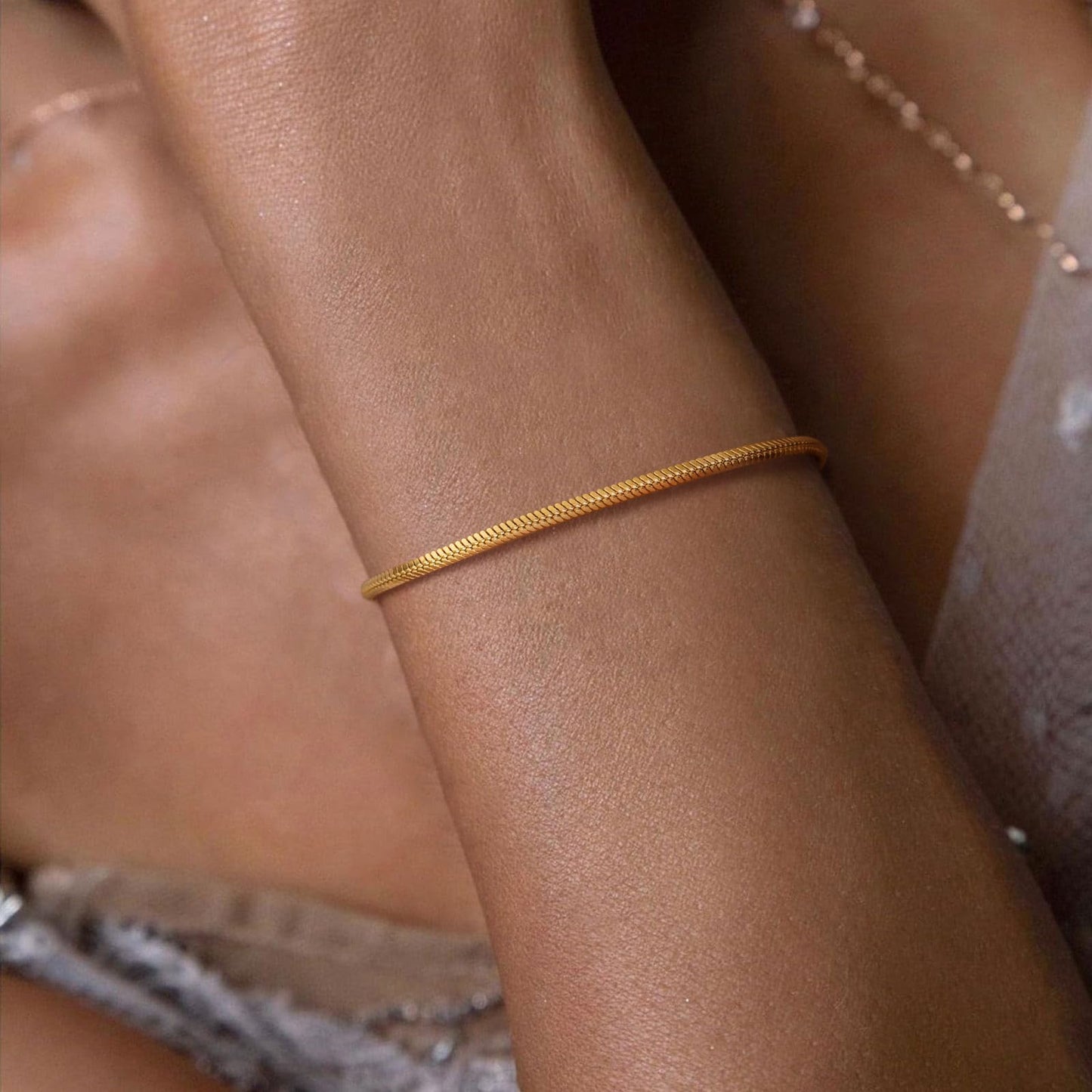 Rockyu ブレスレット メンズ スネークチェーン 細身 シルバー＆ゴールド ステンレス 金属アレルギー対応