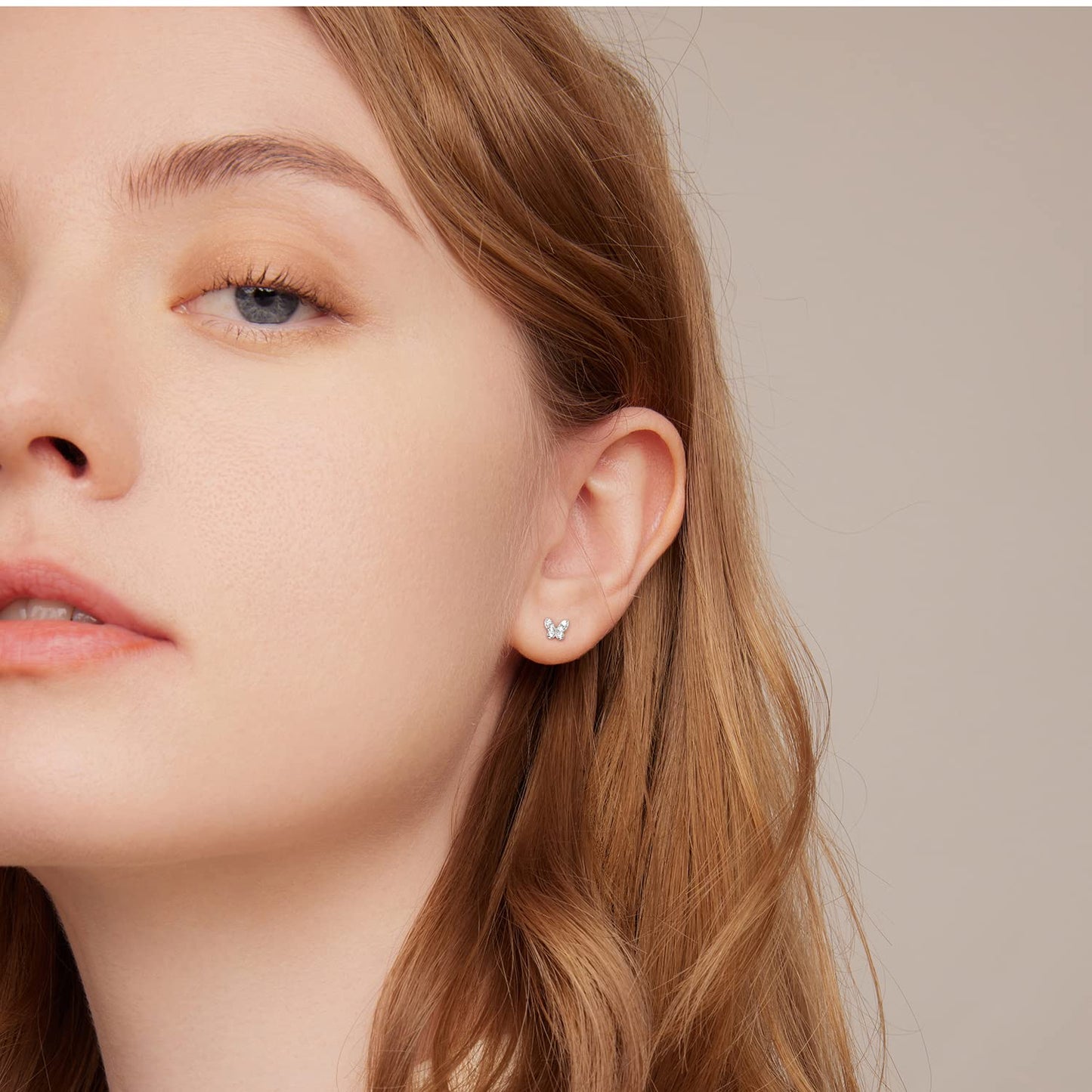 Rockyu シルバー925 バタフライジルコニア スタッドピアス