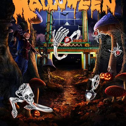 Rockyu シルバー925 スカル×アロー ハロウィンリング（調整可能サイズ）