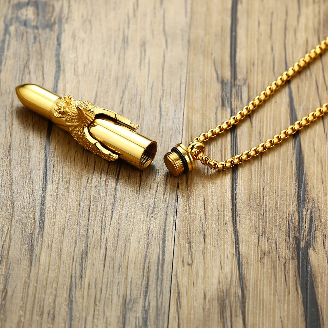 Rockyu 弾丸ネックレス メンズ 鷲の爪デザイン ステンレス製 遺骨入れ シルバー＆ゴールド