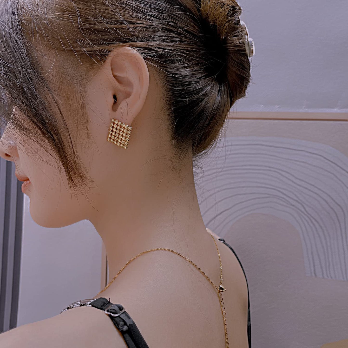 Rockyu ピアス レディース ゴールド ビーズデザイン ステンレス鋼 金属アレルギー対応 スタッドピアス 四角・三角・ハート 18Kメッキ