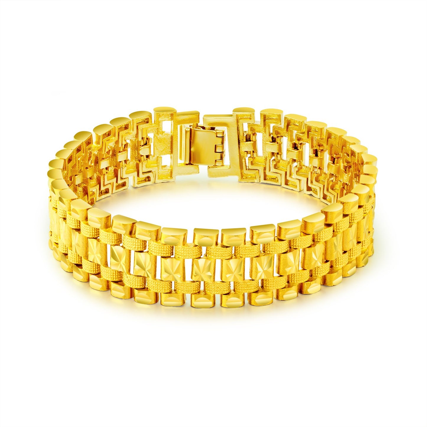 Rockyu メンズ ブレスレット 幅広 18K ゴールド ステンレス おしゃれ ジュエリー 豪華 ゴールドカラー シルバー選択可