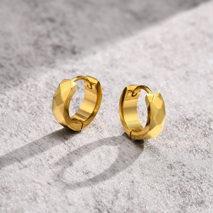 Rockyu ピアス メンズ 多面カット リングピアス ゴールド・ブラック・シルバー ステンレス製 金属アレルギー対応