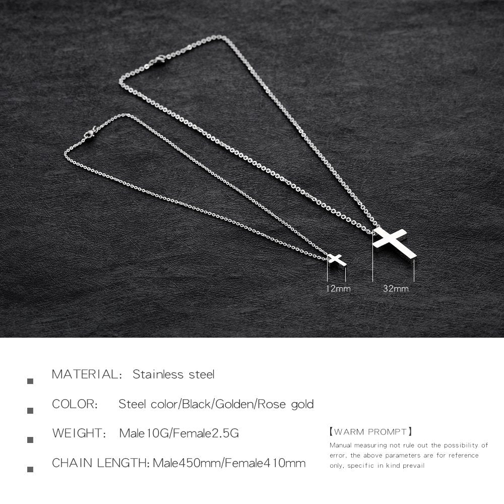 Rockyu クロスネックレス ペアセット｜ステンレス製シルバー＆ブラック 男女兼用