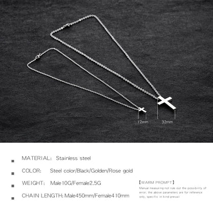 Rockyu クロスネックレス ペアセット｜ステンレス製シルバー＆ブラック 男女兼用