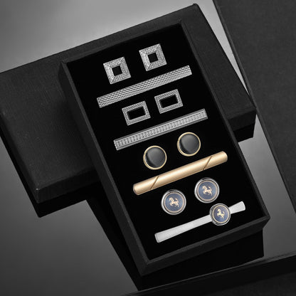 Rockyu カフスボタン＆ネクタイピン セット メンズ 4ペア 真鍮製 高級ギフトボックス入り ビジネス・フォーマル対応