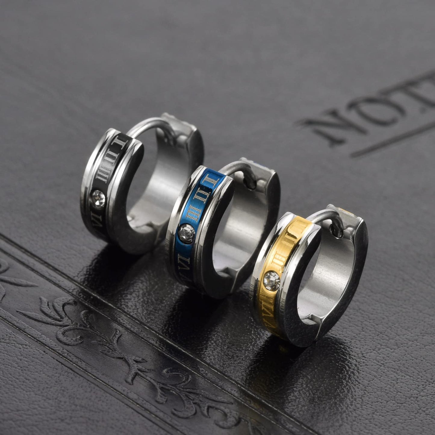 Rockyu メンズ ローマ数字 ワンポイントピアス ステンレス製