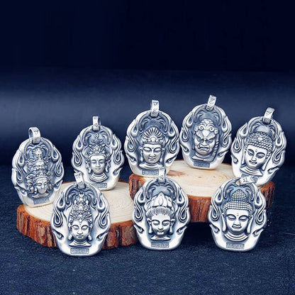 Rockyu 十二支守護仏 ネックレス メンズ タイシルバー仕上げ 開運お守りペンダント