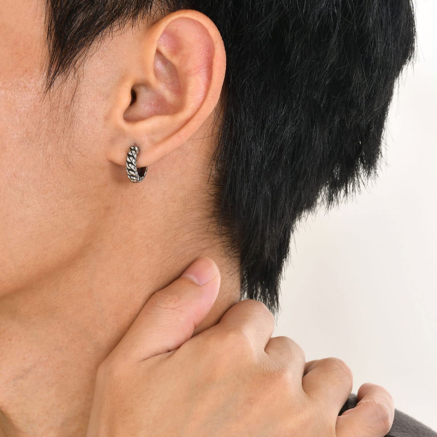 Rockyu ピアス メンズ 喜平チェーン風 フープ シルバー ステンレス 金属アレルギー対応