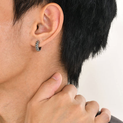 Rockyu ピアス メンズ 喜平チェーン風 フープ シルバー ステンレス 金属アレルギー対応