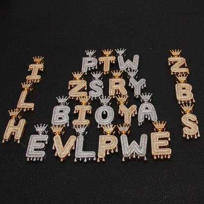 Rockyu ネックレス メンズ イニシャル A-Z 王冠モチーフ ゴールド ジルコニア ヒップホップ アクセサリー