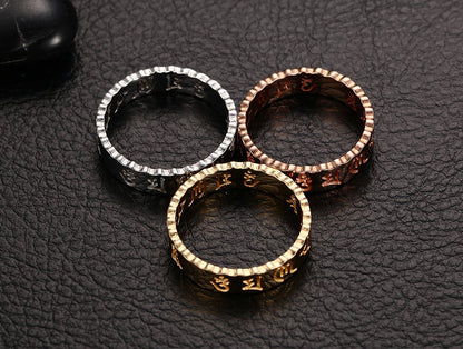 Rockyu ステンレス メンズリング 般若心経刻印 仏教モチーフ お守りデザイン シルバー ゴールド ローズゴールド