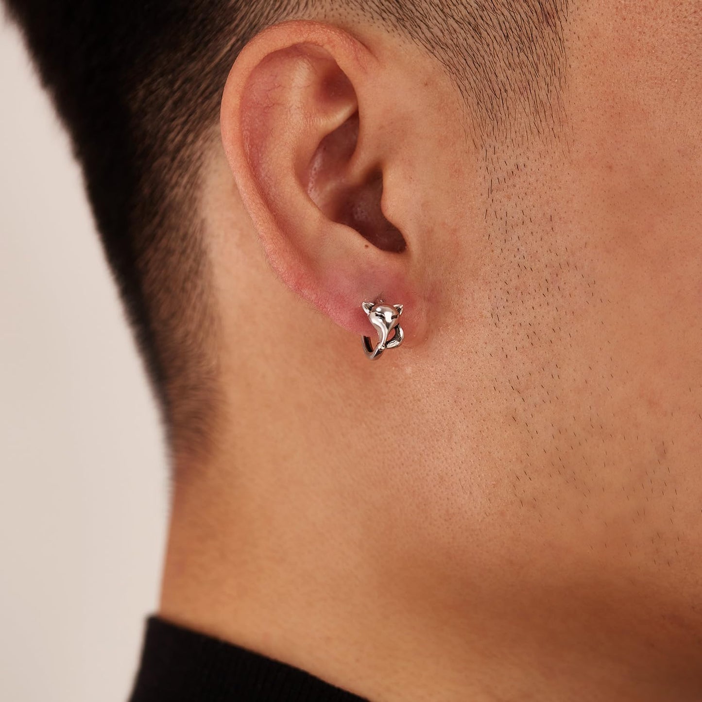 Rockyu ピアス メンズ ステンレス フォックスモチーフ フープ シルバー アレルギー対応