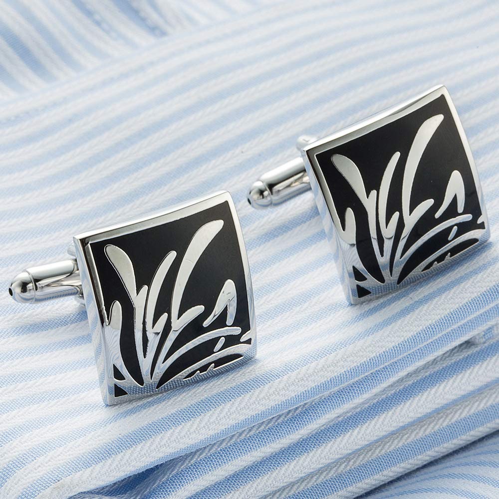 Rockyu ネクタイピン＆カフスボタン セット メンズ シルバー 唐草模様 ビジネス・結婚式用 ギフト