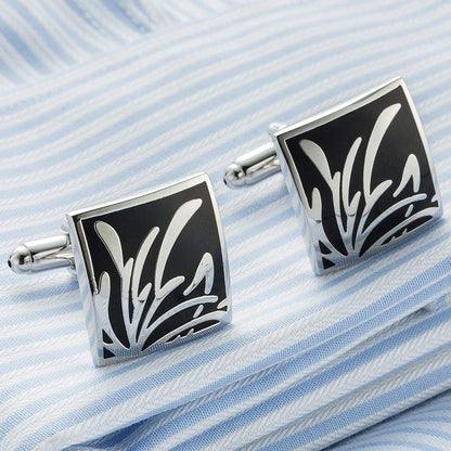 Rockyu ネクタイピン＆カフスボタン セット メンズ シルバー 唐草模様 ビジネス・結婚式用 ギフト