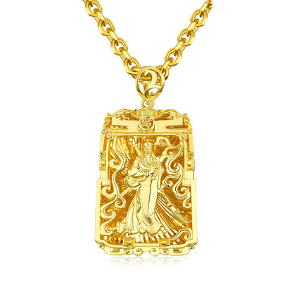 Rockyu メンズネックレス ゴールド 18金メッキ ペンダント 関公モチーフ プレートデザイン お守り風アクセサリー