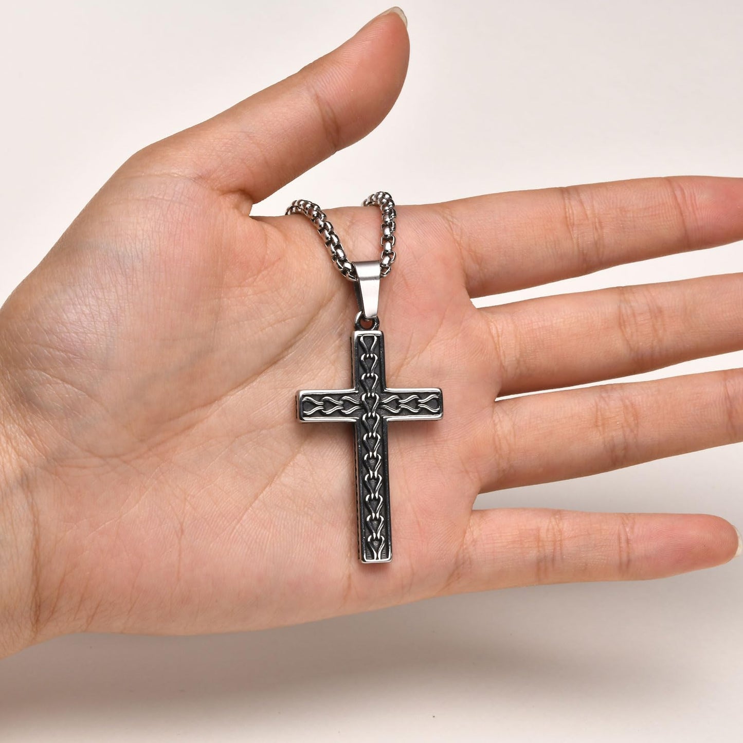 Rockyu ステンレス ヴィンテージクロス メンズネックレス ペンダント