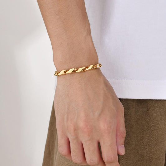 Rockyu メンズ デニムチェーンブレスレット｜ステンレス製 IPコーティング 21cm｜ゴールド・ブラック・シルバー｜金属アレルギー対応