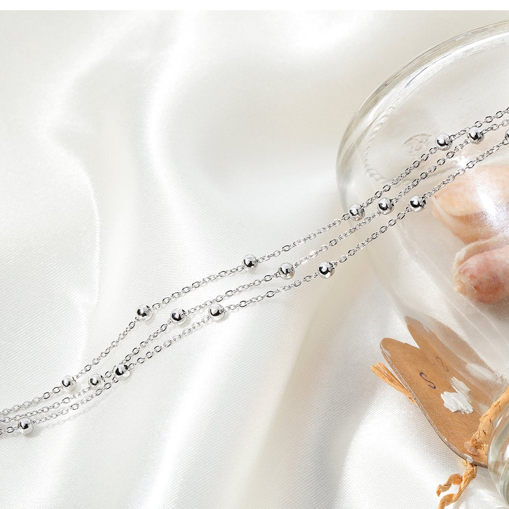 Rockyu アンクレット レディース ステンレス 多層チェーン ビーズ付き ローズゴールド/シルバー/ゴールド 調整可能