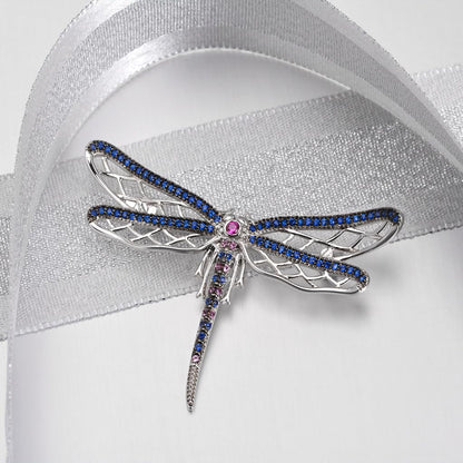Rockyu レディース トンボ ブローチ シルバー ミクロインレイジルコニア