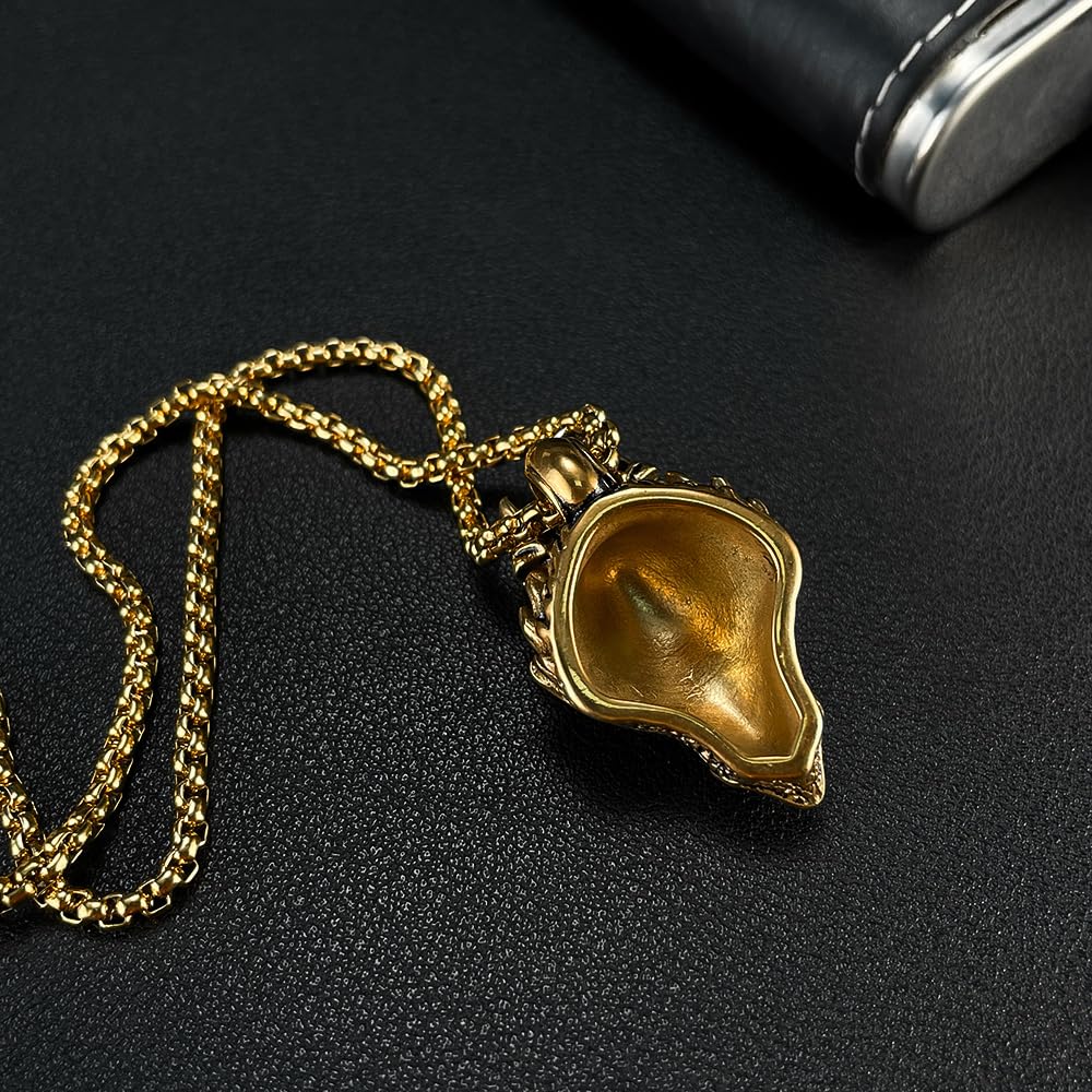 Rockyu ドラゴンヘッドネックレス ステンレス製 ロングチェーン