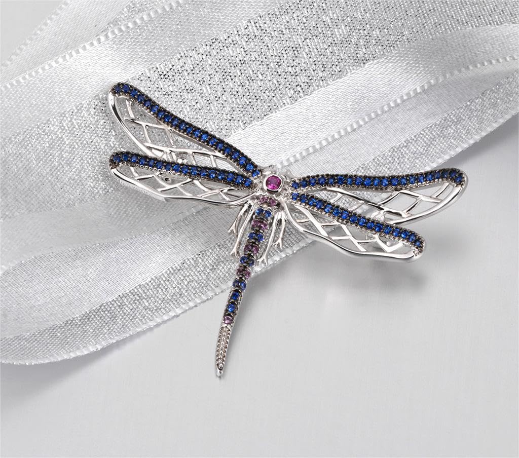 Rockyu レディース トンボ ブローチ シルバー ミクロインレイジルコニア