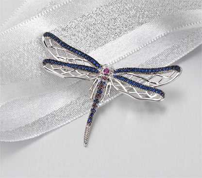 Rockyu レディース トンボ ブローチ シルバー ミクロインレイジルコニア