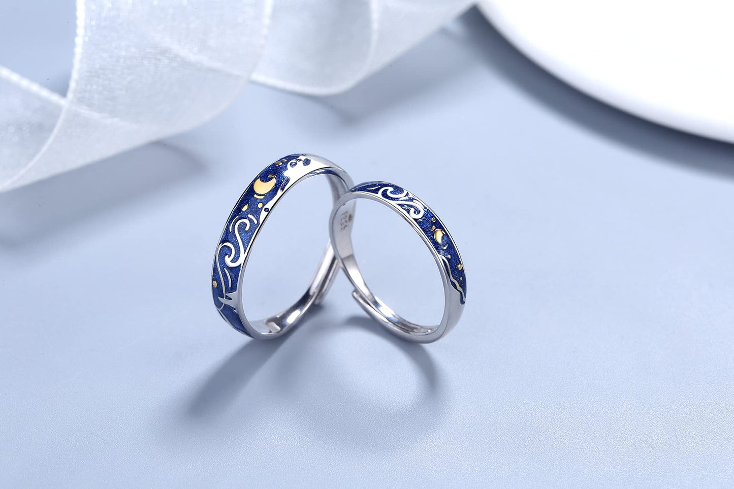 Rockyu 星空リング レディース フリーサイズ 月と星モチーフ シルバー925