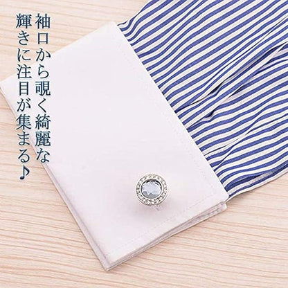 Rockyu カフスボタン ラウンドジルコニアカフリンクス 選べる4色 大粒ストーン×メタルデザイン