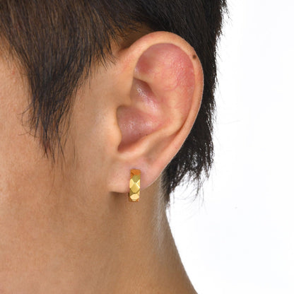 Rockyu ピアス メンズ 多面カット リングピアス ゴールド・ブラック・シルバー ステンレス製 金属アレルギー対応