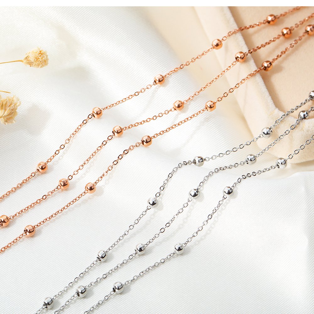 Rockyu アンクレット レディース ステンレス 多層チェーン ビーズ付き ローズゴールド/シルバー/ゴールド 調整可能
