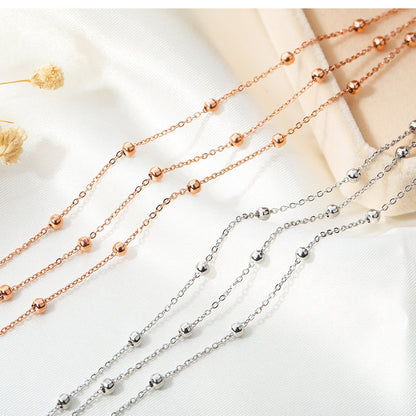 Rockyu アンクレット レディース ステンレス 多層チェーン ビーズ付き ローズゴールド/シルバー/ゴールド 調整可能
