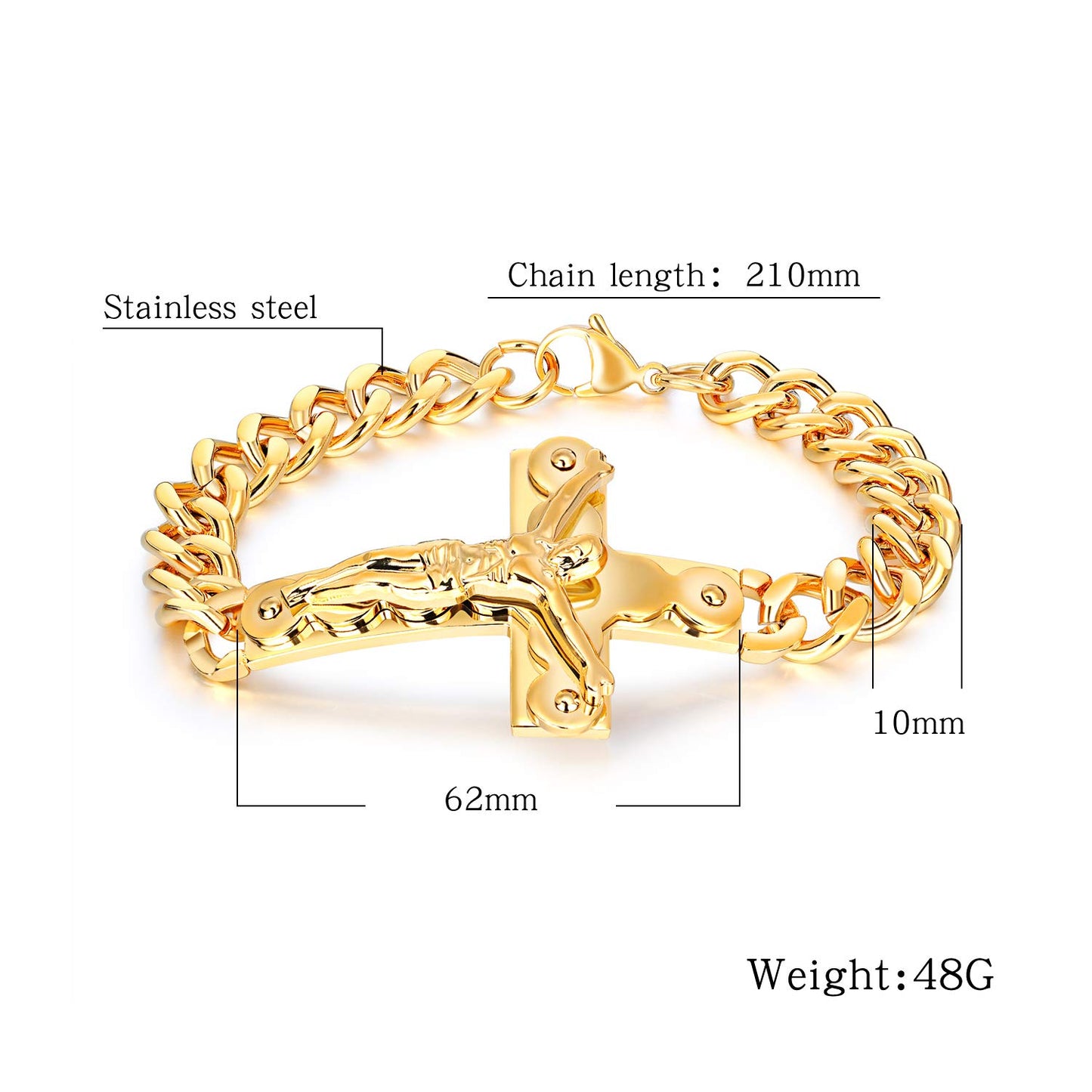 Rockyu ブレスレット メンズ ゴールド ステンレス 喜平チェーン クロスデザイン