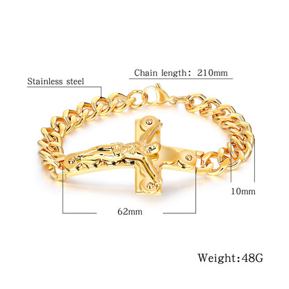 Rockyu ブレスレット メンズ ゴールド ステンレス 喜平チェーン クロスデザイン