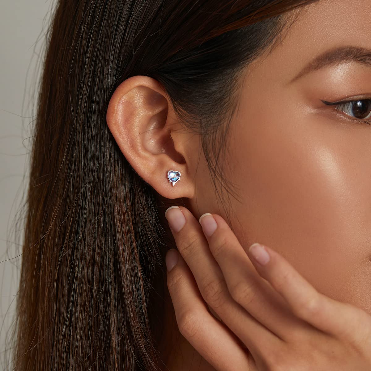 Rockyu ハートピアス レディース 小さめ 月光石デザイン シルバー925 金属アレルギー対応
