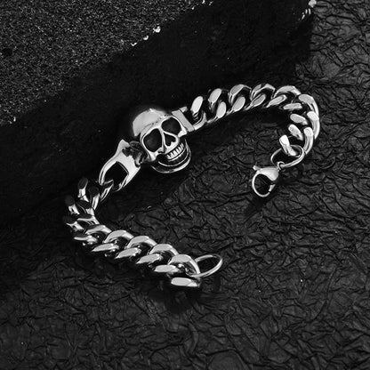 Rockyu ブレスレット メンズ ステンレス 髑髏 喜平チェーン シルバー ブラック ドクロ アクセサリー