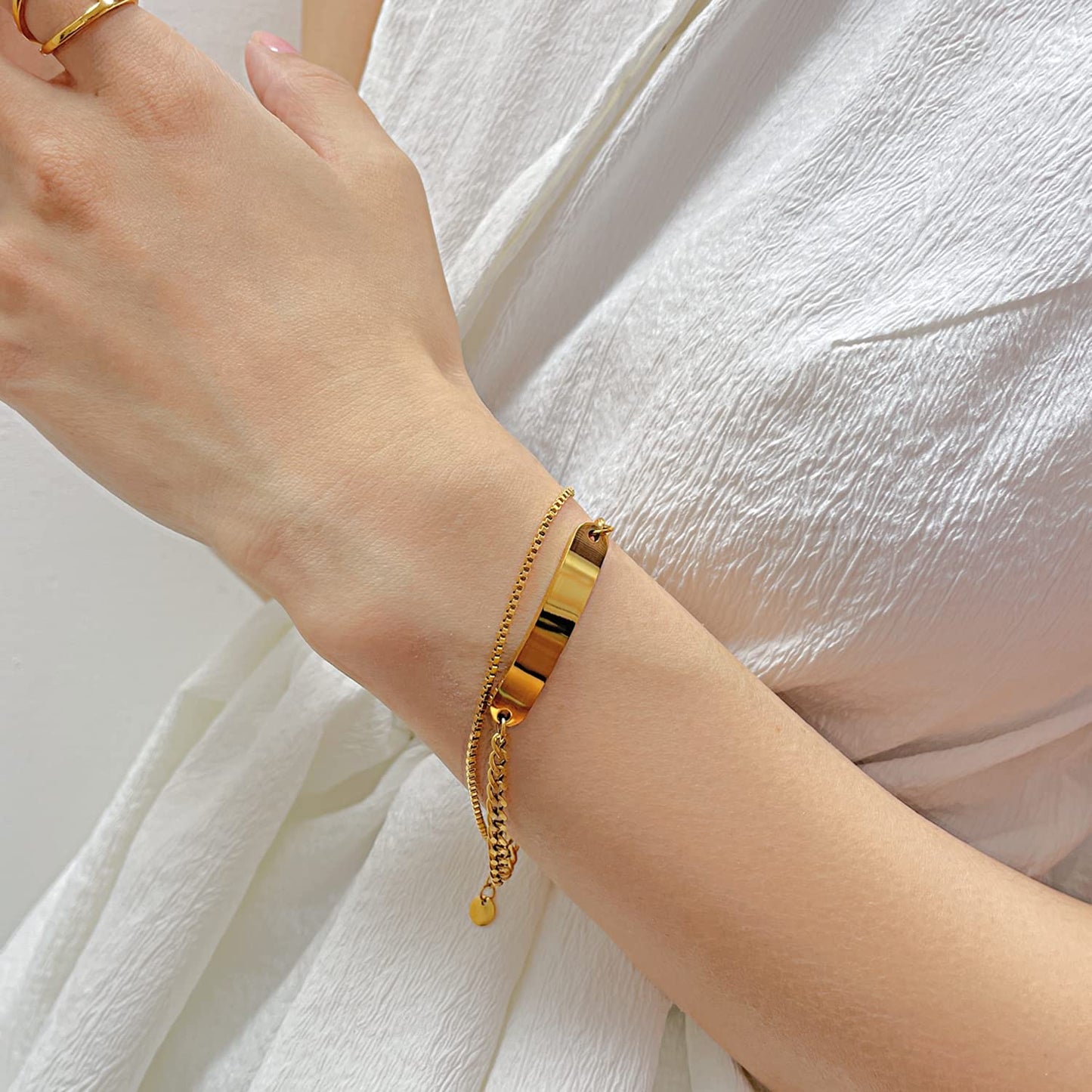 Rockyu 2連チェーンブレスレット ステンレス製 レディース