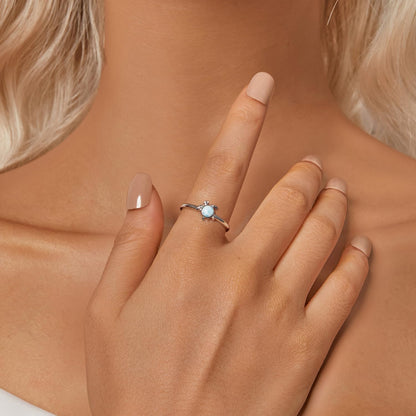 Rockyu シータートルリング レディース ブルーオパール調 925シルバー 調節可能指輪